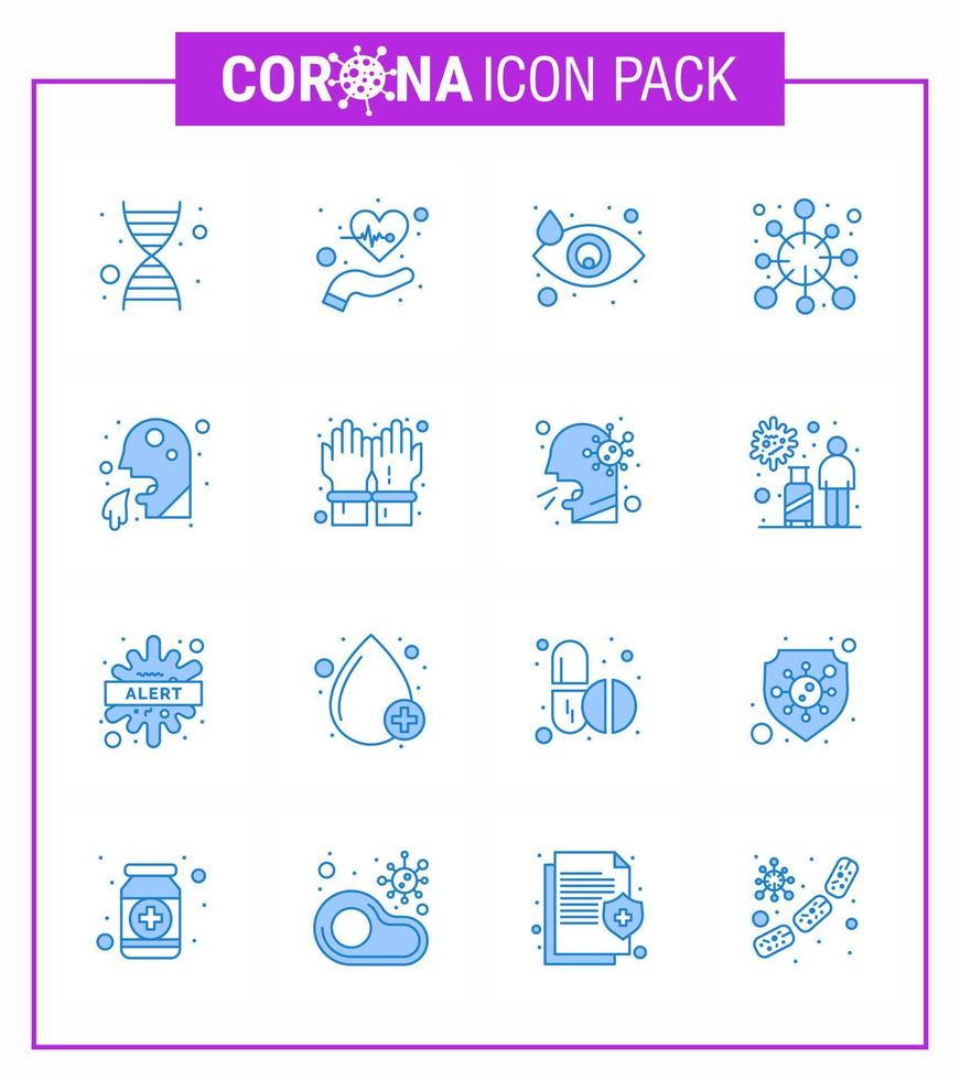 16 blauw reeks van corona virus epidemie pictogrammen zo net zo braken corona huilen epidemie antigeen virale coronavirus 2019november ziekte vector ontwerp elementen