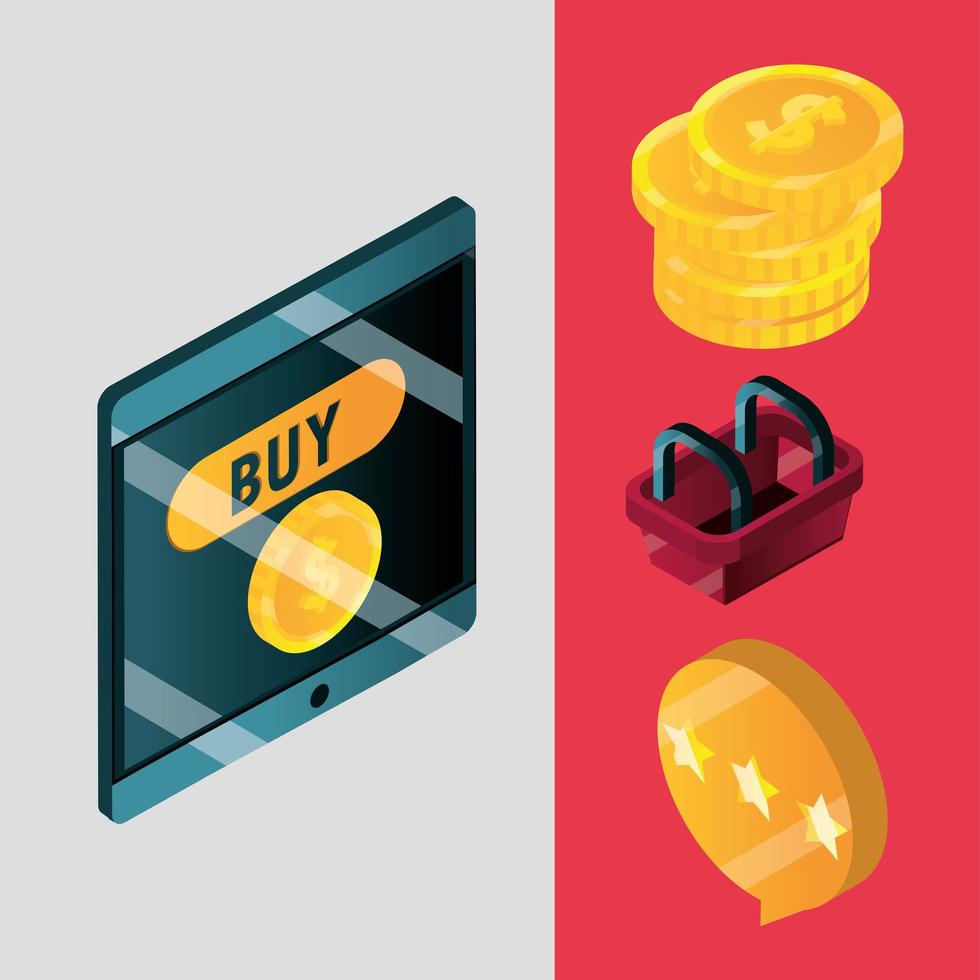 online winkelen en e-commerce isometrische icon set vector