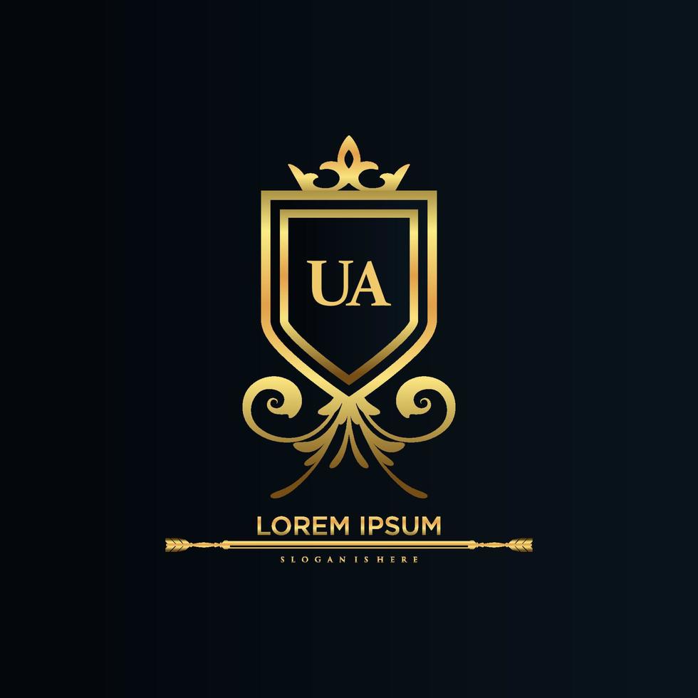 ua brief eerste met Koninklijk sjabloon.elegant met kroon logo vector, creatief belettering logo vector illustratie.