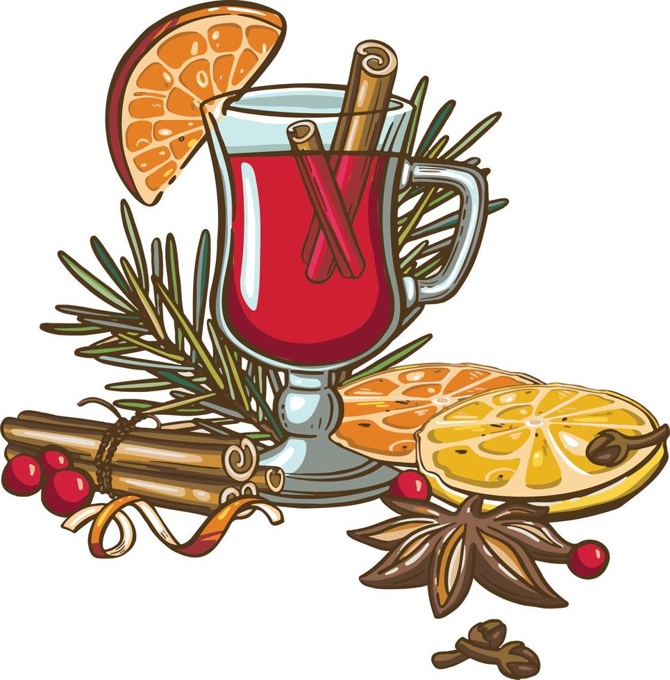 symbool heet nieuw jaar of Kerstmis overwogen wijn fruit drinken vector