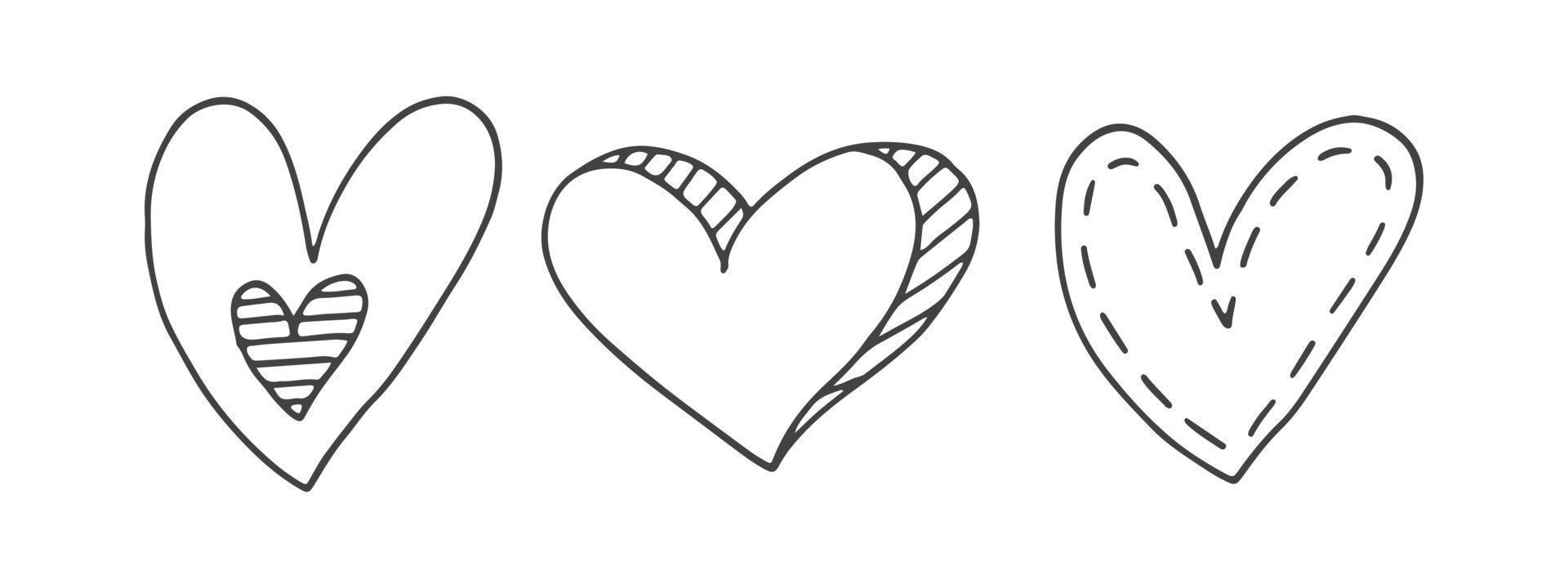 groot reeks van schattig hand getekend tekening elementen over liefde. bericht stickers voor apps. pictogrammen voor valentijnsdag dag, romantisch evenementen en bruiloft. harten met strepen en textuur. vector