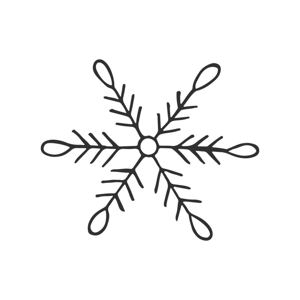 een handgetekende sneeuwvlok. vectorillustratie in doodle stijl. winterse stemming. hallo 2023. prettige kerstdagen en gelukkig nieuwjaar. zwart element op een witte achtergrond. vector