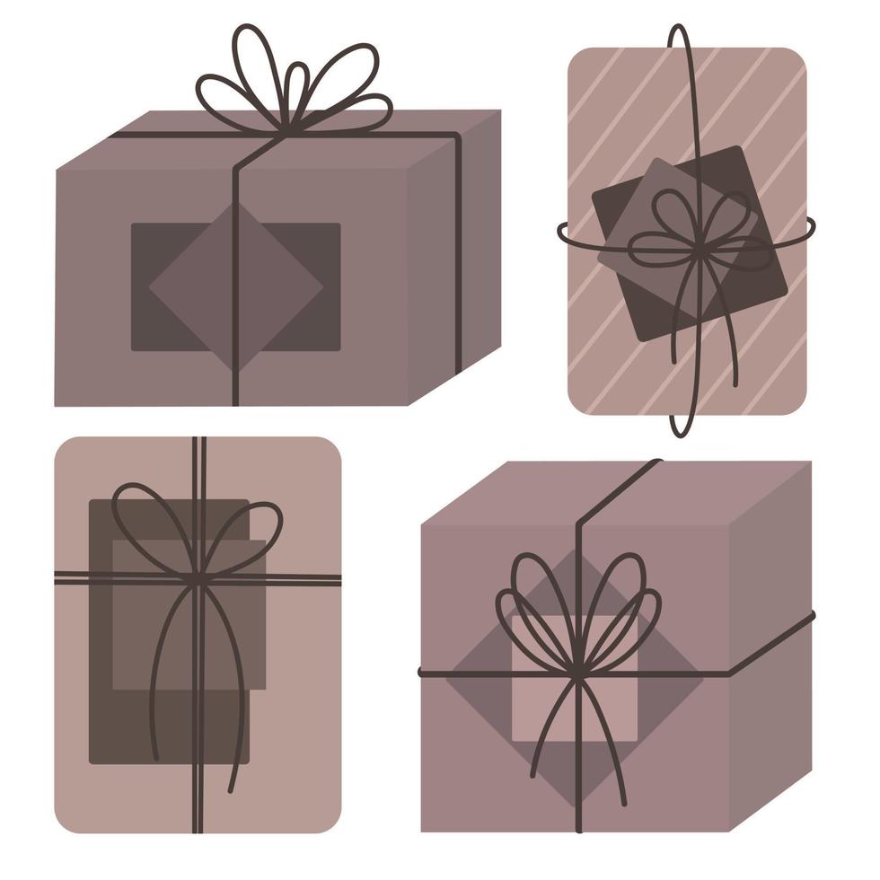 reeks van geschenk dozen met ansichtkaarten. vector Kerstmis geschenken. geschenk dozen in beige kleuren.