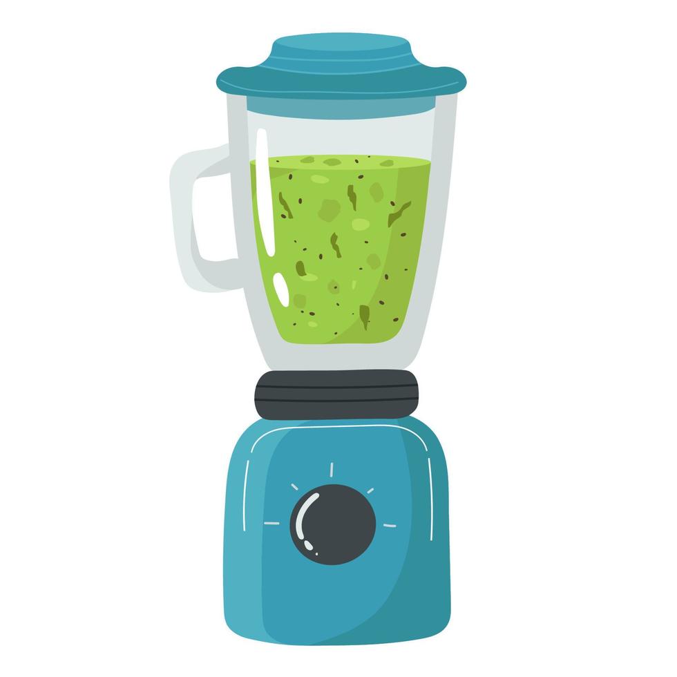 smoothie in blender of mixer. schudden, menging ontgiften gezond fruit sap smoothies. groen veg voeding. groenten mengen. keuken elektrisch shaker machine. voedsel verwerker, sapcentrifuge. vector illustratie.