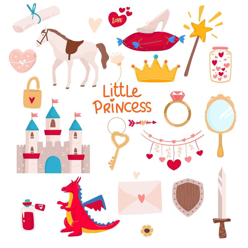 reeks van fantasie eenhoorns en andere items fee verhaal tekens voor prinses meisjes vector