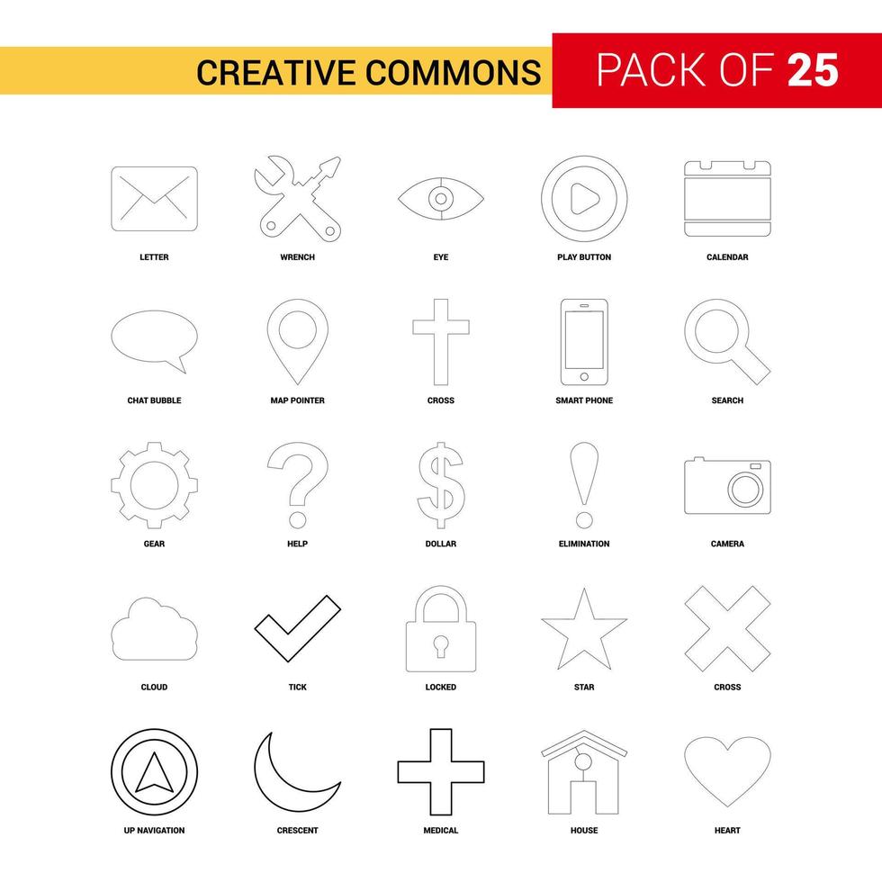 creatief commons zwart lijn icoon 25 bedrijf schets icoon reeks vector