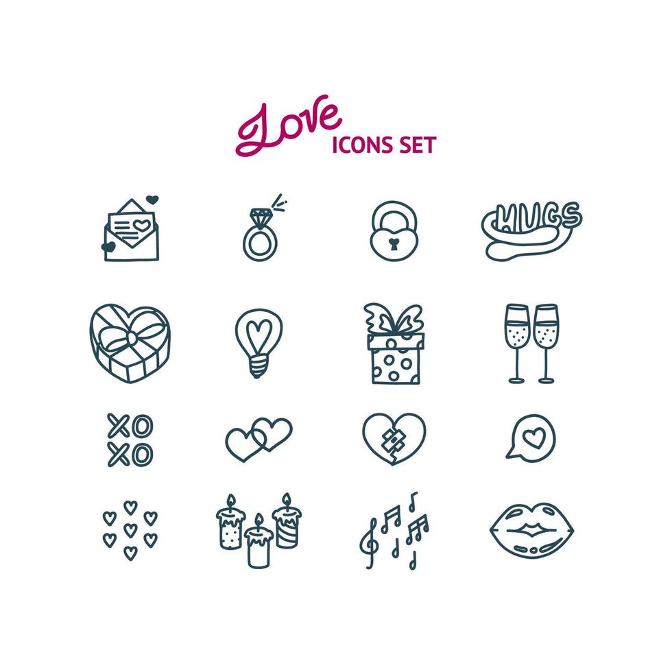 reeks van pictogrammen met harten en andere symbolen van liefde. vector illustratie