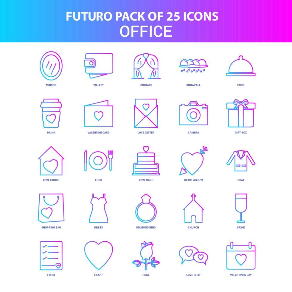 25 blauw en roze futuro kantoor icoon pak vector