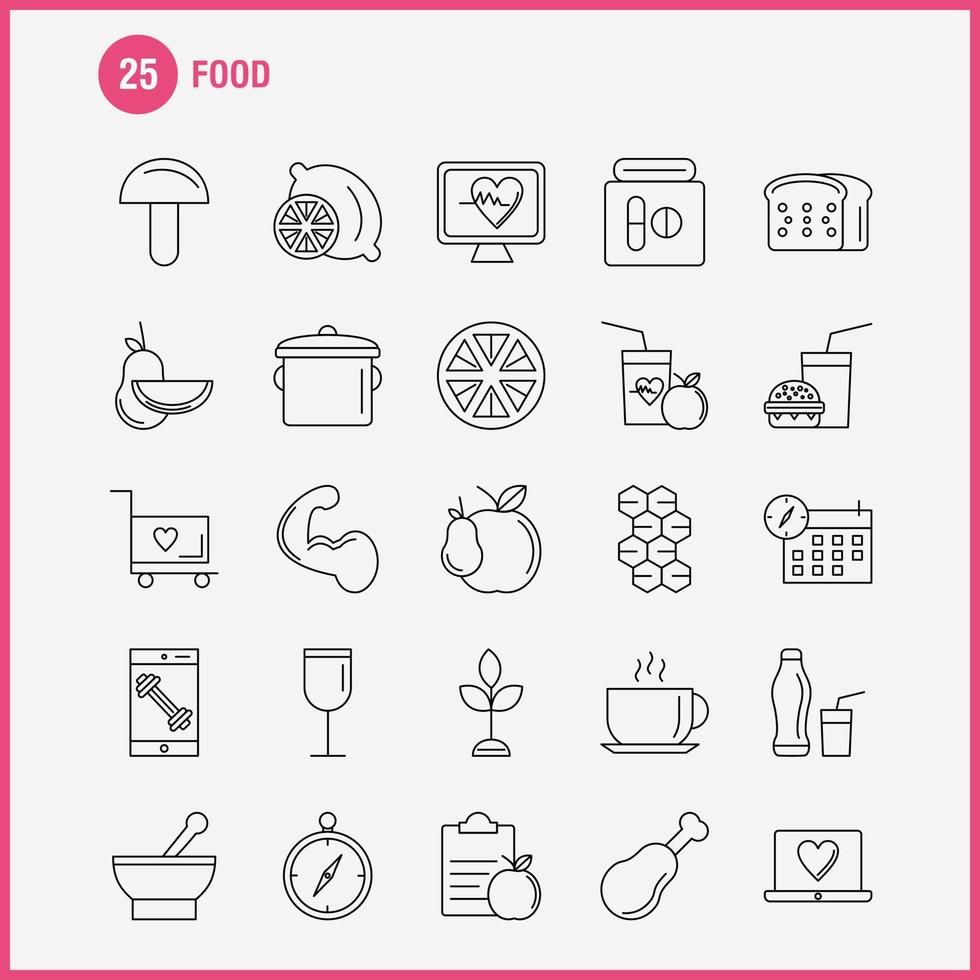 voedsel lijn icoon voor web afdrukken en mobiel uxui uitrusting zo net zo citroen voedsel fruit Gezondheid hamburger drinken snel voedsel pictogram pak vector