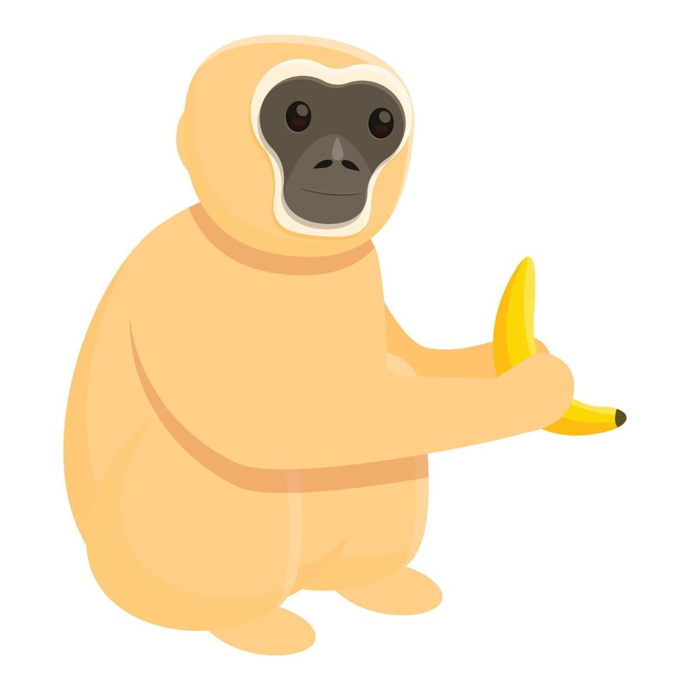 gibbon eten banaan icoon, tekenfilm stijl vector