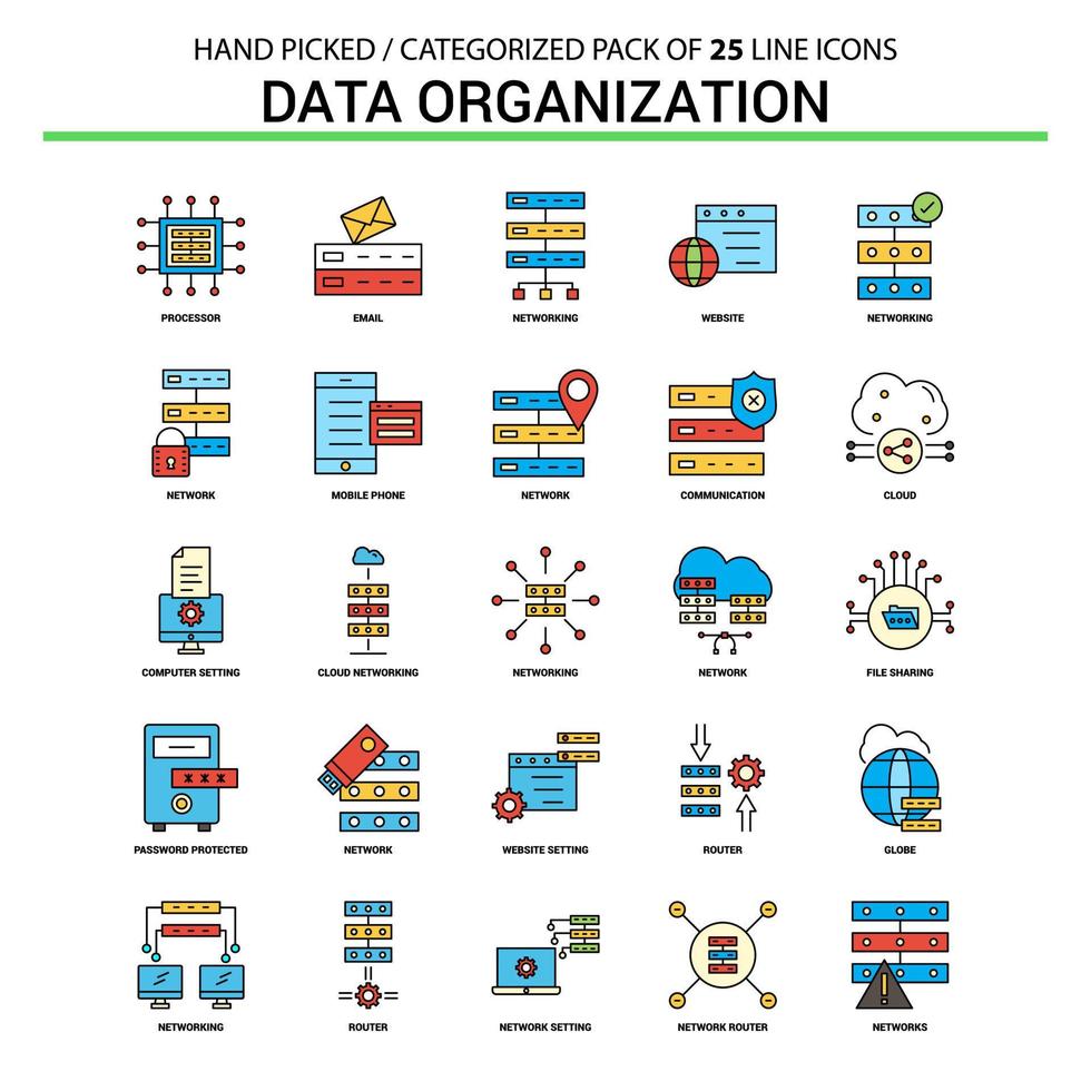 gegevens organisatie vlak lijn icoon reeks bedrijf concept pictogrammen ontwerp vector