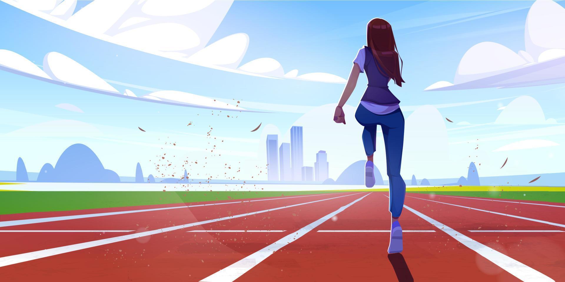 atletisch vrouw rennen Aan stadion, sport training. vector