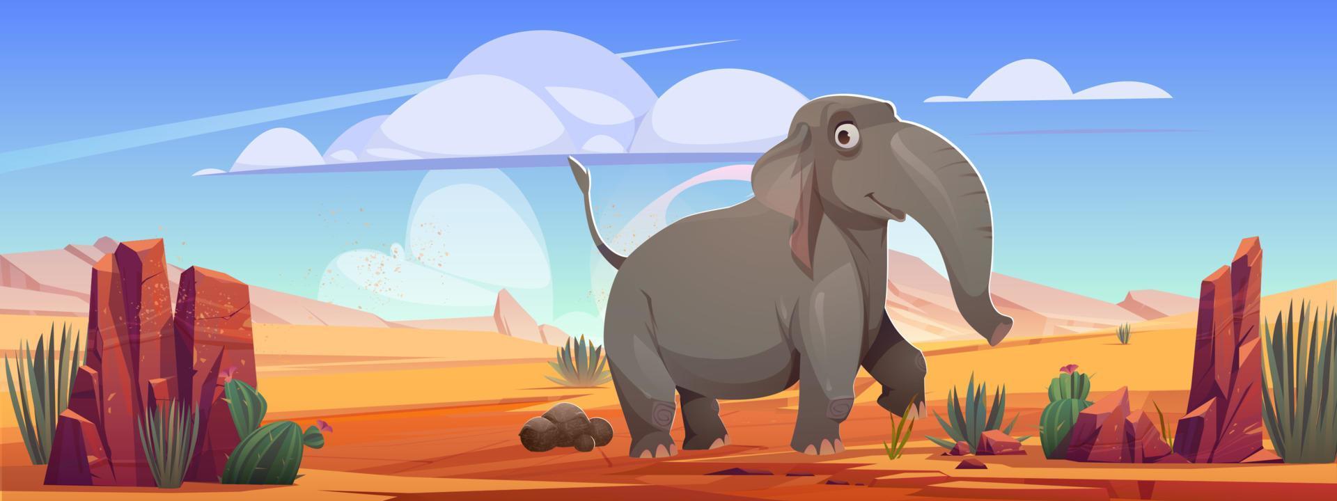 grappig olifant wandelen Bij woestijn landschap, dier vector