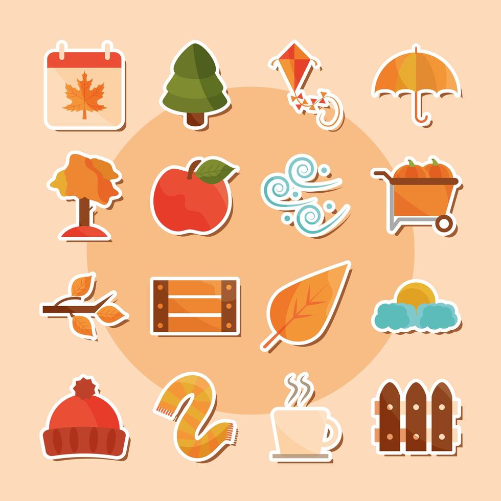 herfst seizoen sticker pictogramserie vector