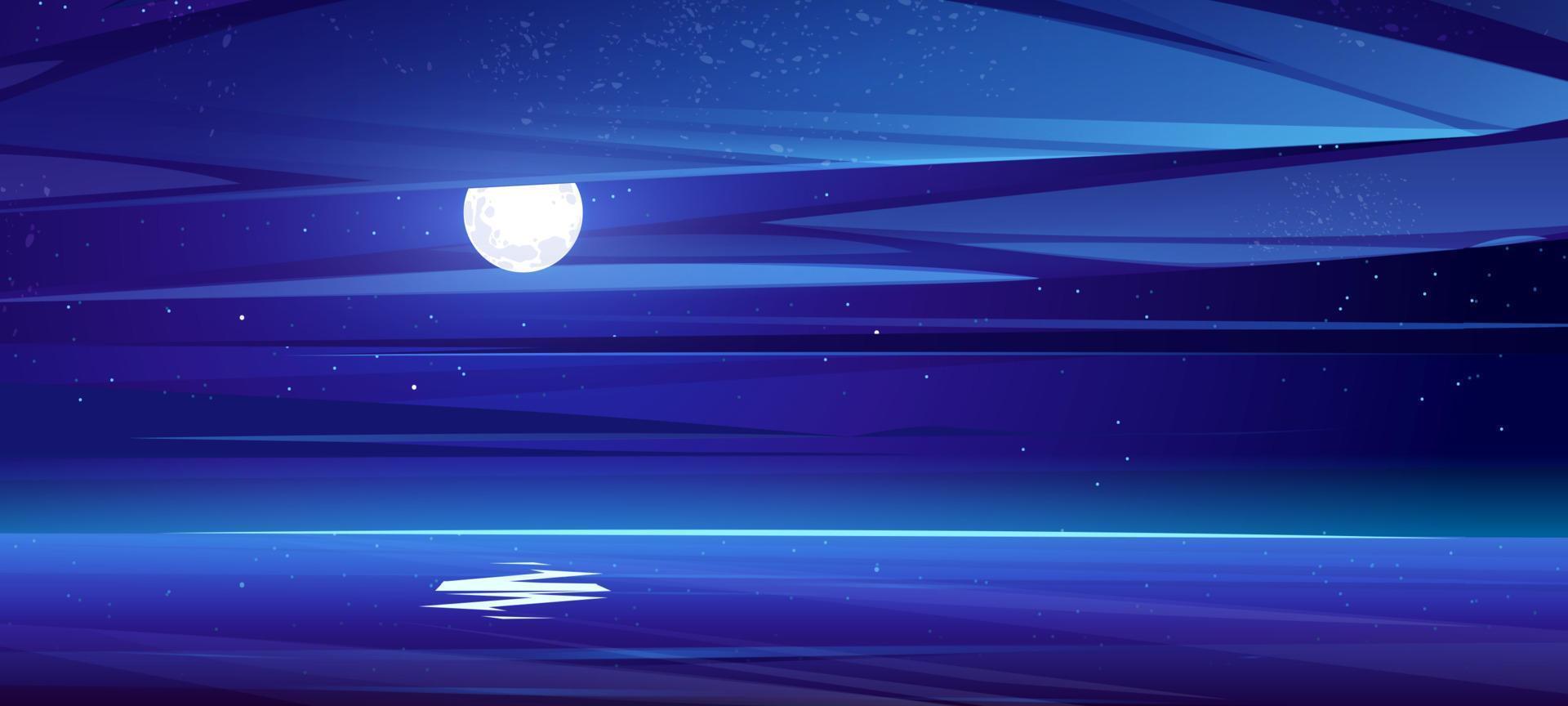 zee landschap met maan en sterren in lucht Bij nacht vector