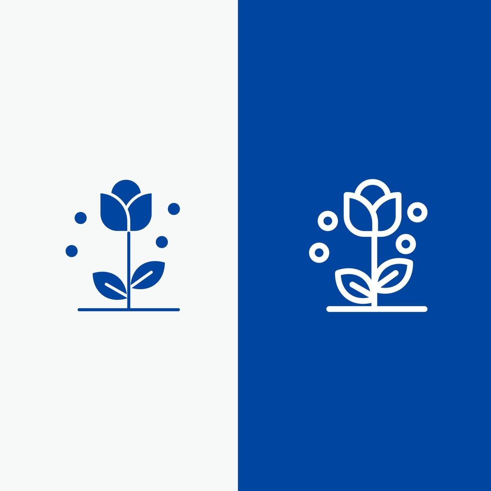 flora bloemen bloem natuur voorjaar lijn en glyph solide icoon blauw banier lijn en glyph solide icoon blauw banier vector