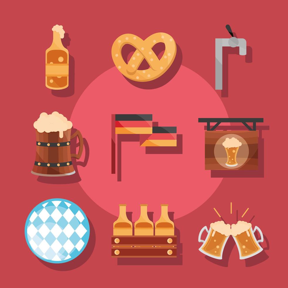 Oktoberfest bierfestival en Duitse viering icon set vector