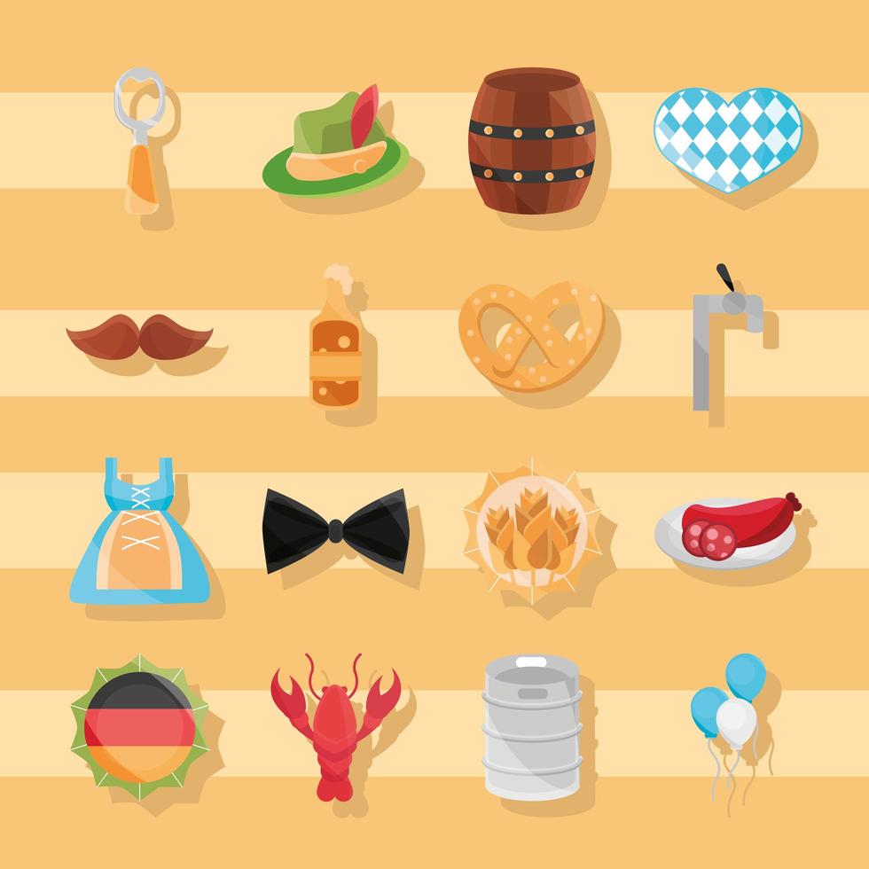 Oktoberfest bierfestival en Duitse viering icon set vector