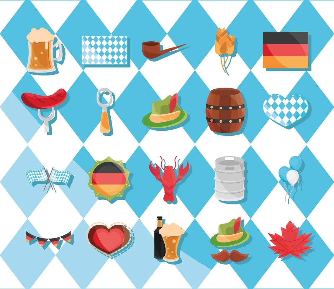 Oktoberfest bierfestival en Duitse viering icon set vector