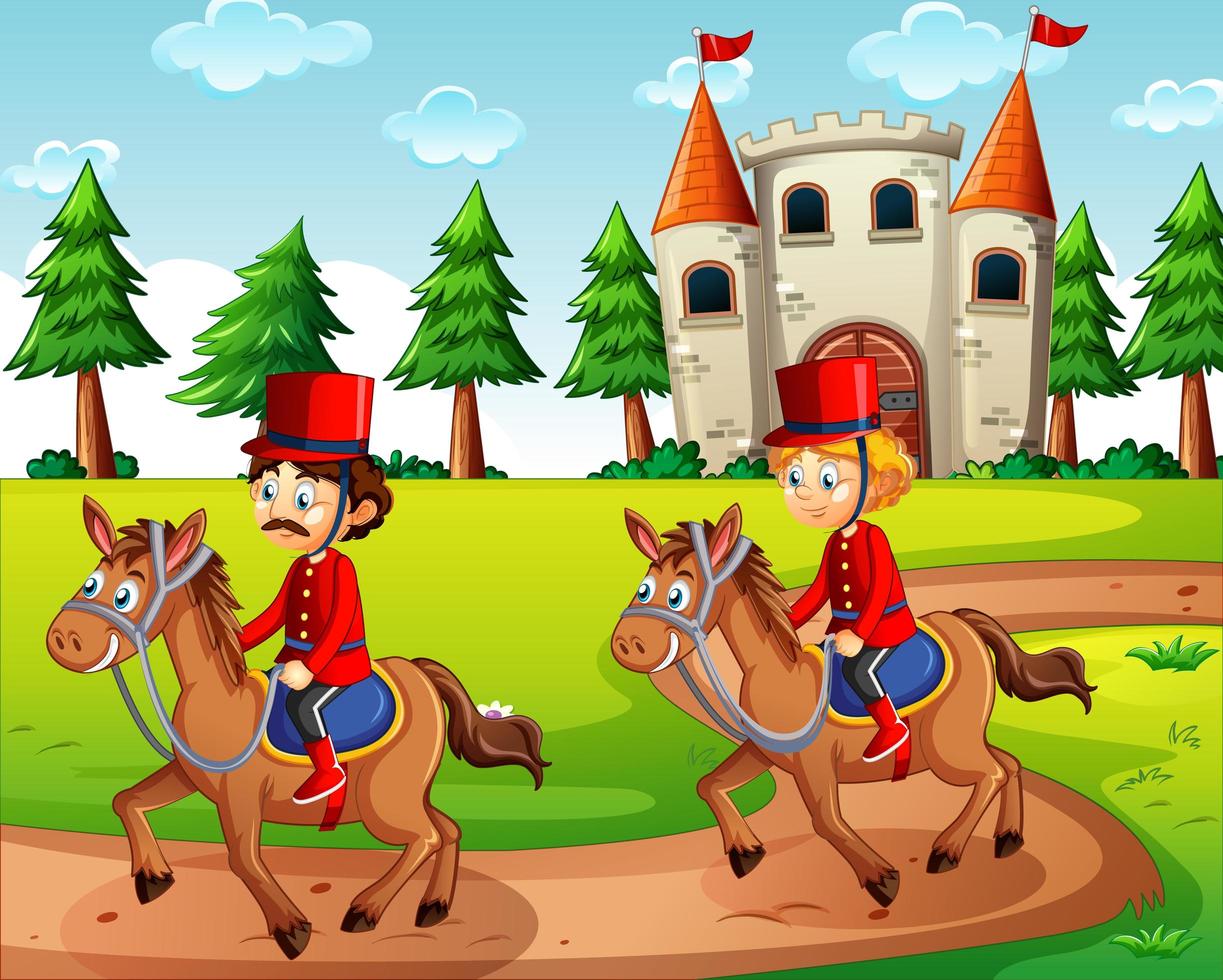 sprookjesachtige scène met kasteel en soldaten vector