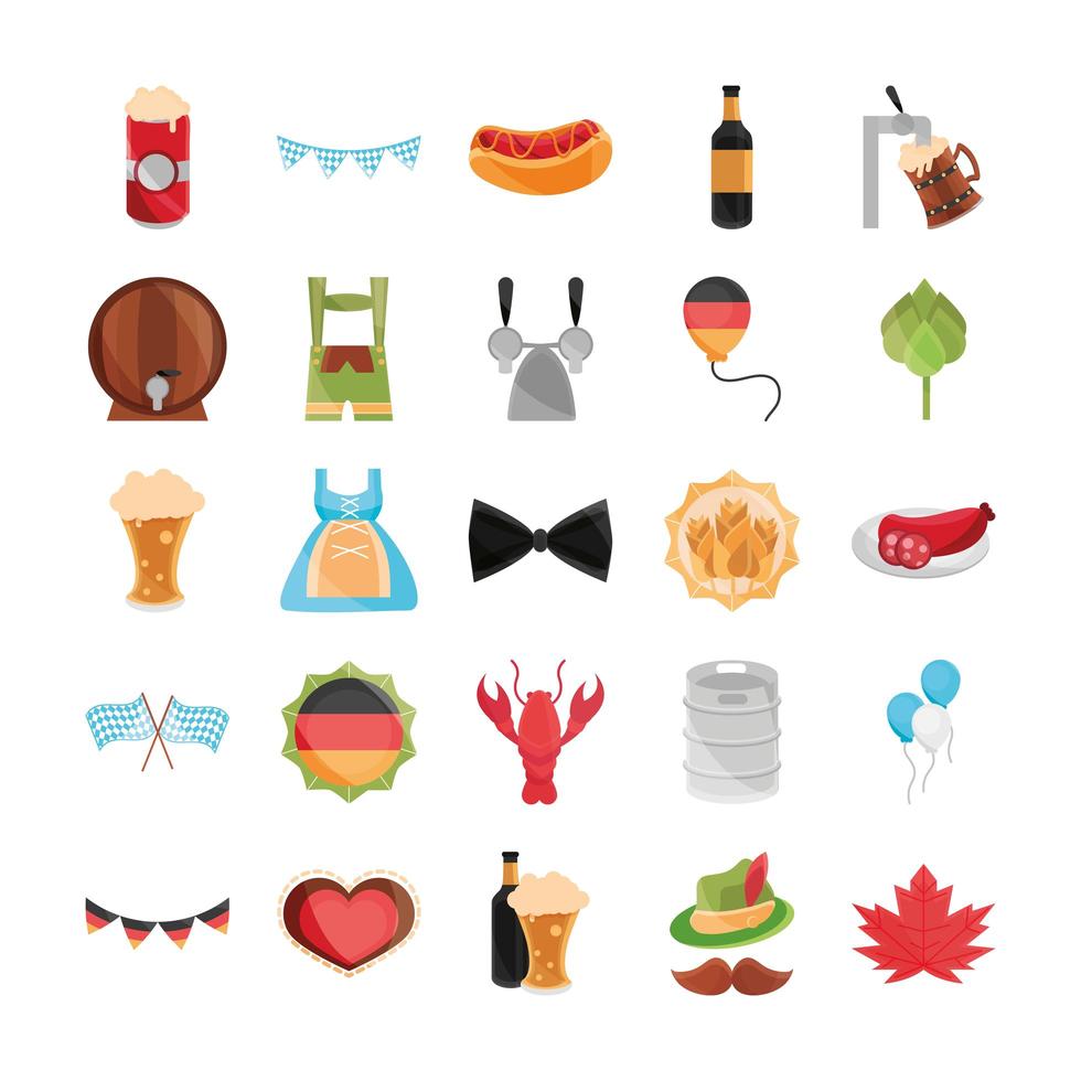 Oktoberfest bierfestival en Duitse viering icon set vector