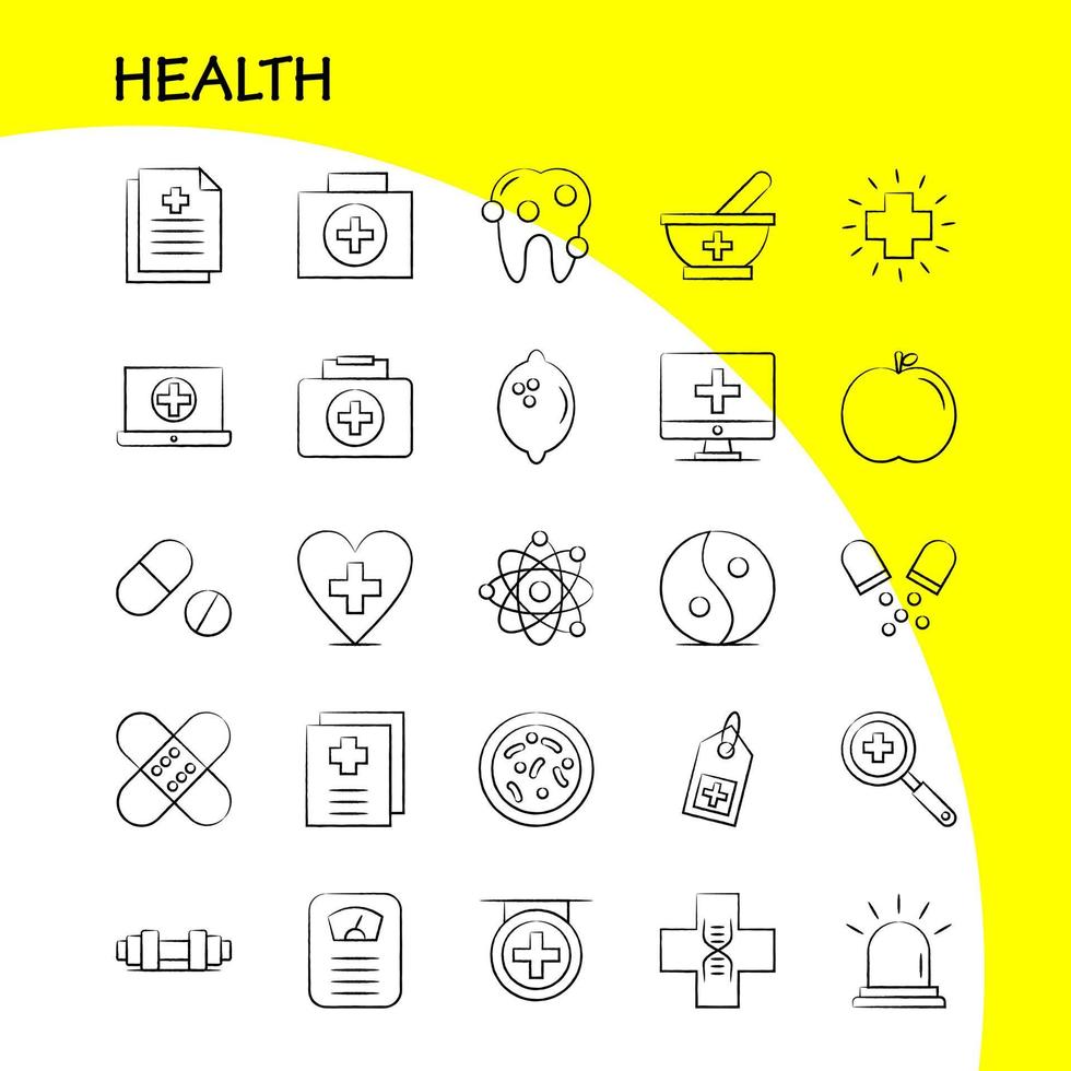 Gezondheid hand- getrokken icoon voor web afdrukken en mobiel uxui uitrusting zo net zo ambulance medisch gezondheidszorg ziekenhuis medisch pillen tablet geneeskunde pictogram pak vector