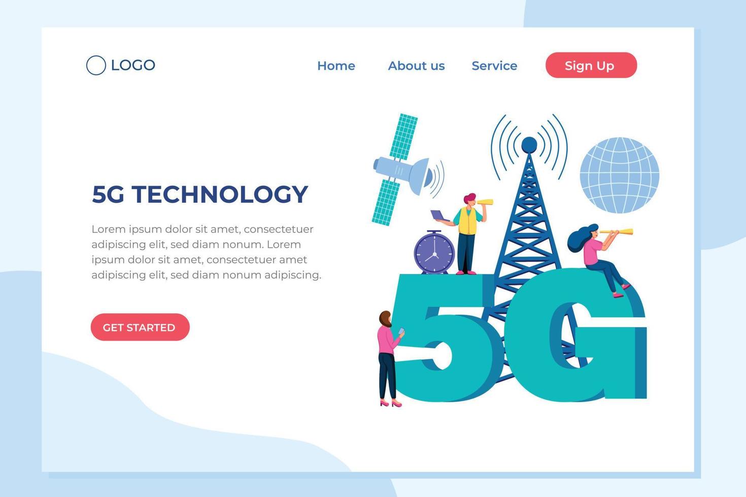 vectorillustratie van bestemmingspagina van 5g geavanceerde technologie voor het ontwikkelen en beheren van internetnetwerken. ontwerp voor website, web, banner, mobiele apps, poster, brochure, sjabloon, advertenties, startpagina vector