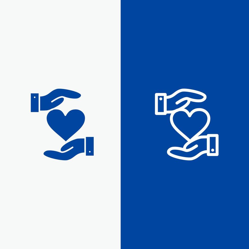 hart geven hand- favoriete liefde lijn en glyph solide icoon blauw banier vector