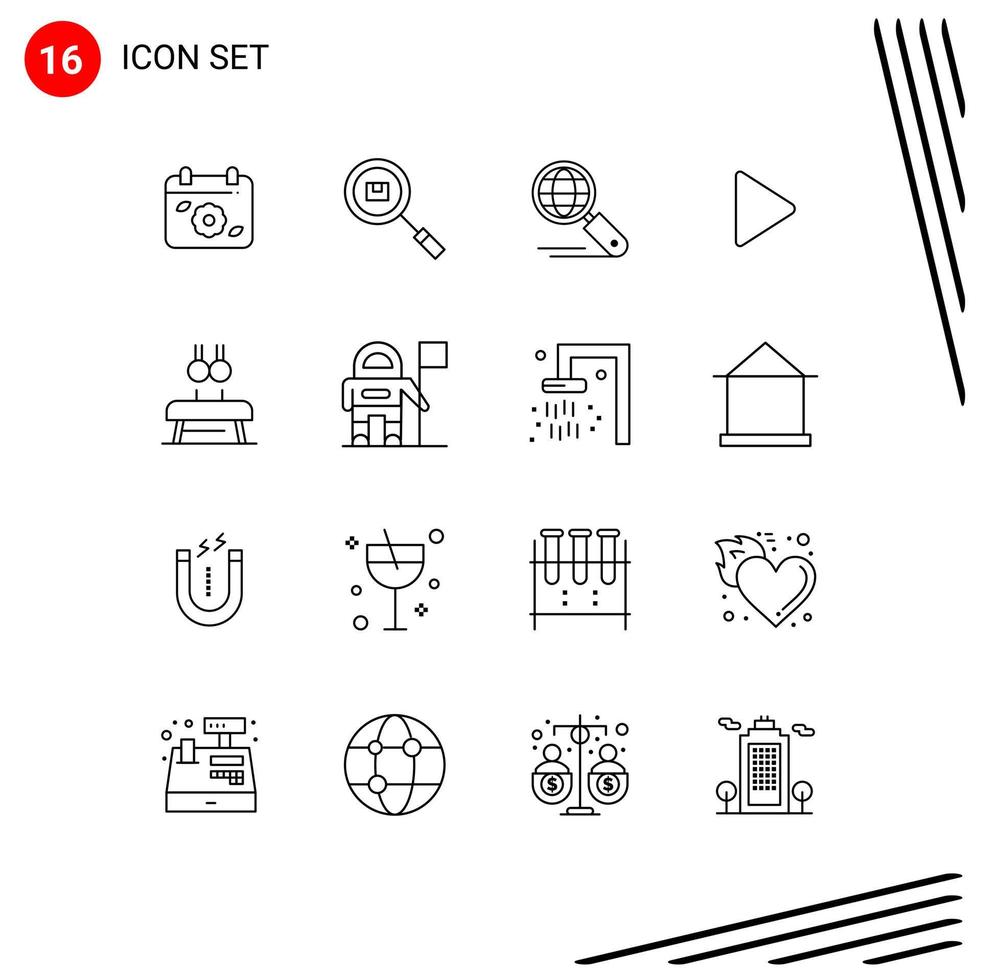 schets pak van 16 universeel symbolen van oefening Speel zoeken media seo bewerkbare vector ontwerp elementen