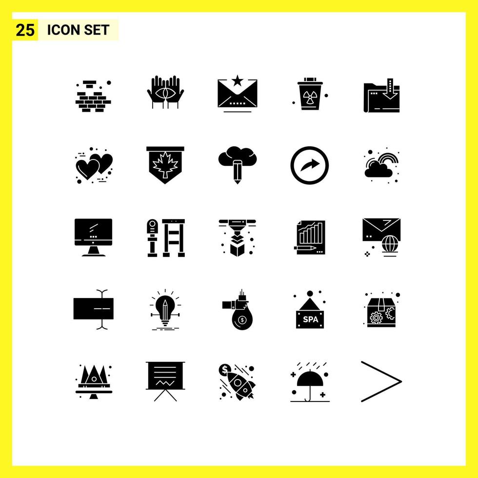 25 solide glyph concept voor websites mobiel en apps map verontreiniging occult vuilnis ster bewerkbare vector ontwerp elementen