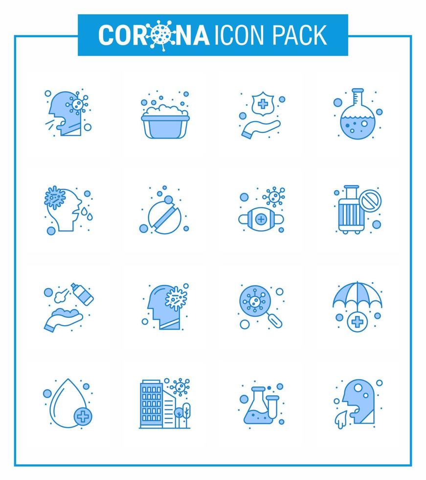 16 blauw coronavirus covid19 icoon pak zo net zo neus- Onderzoek zeepachtig water laboratorium test virale coronavirus 2019november ziekte vector ontwerp elementen