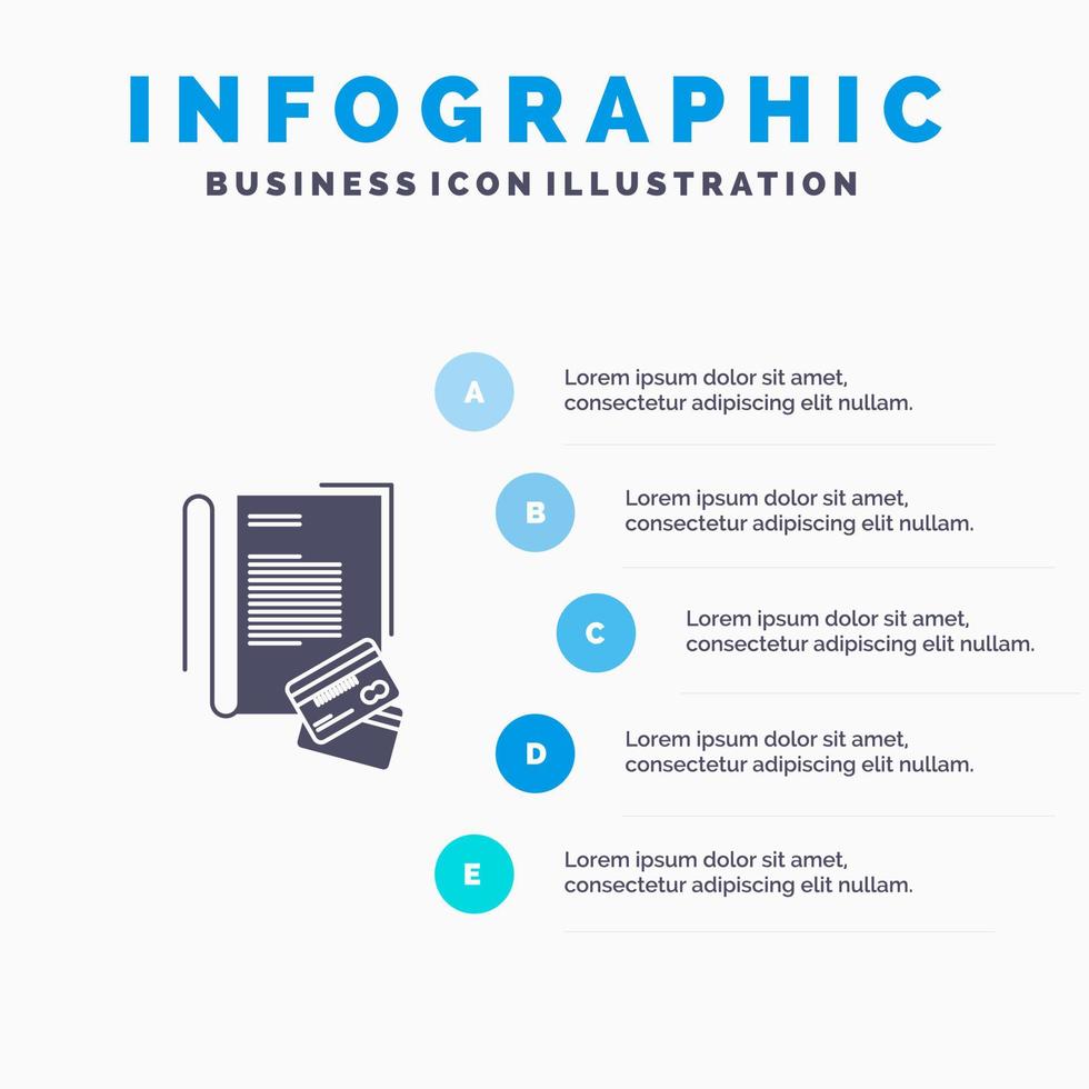 Notitie notitieboekje kaarten credit solide icoon infographics 5 stappen presentatie achtergrond vector