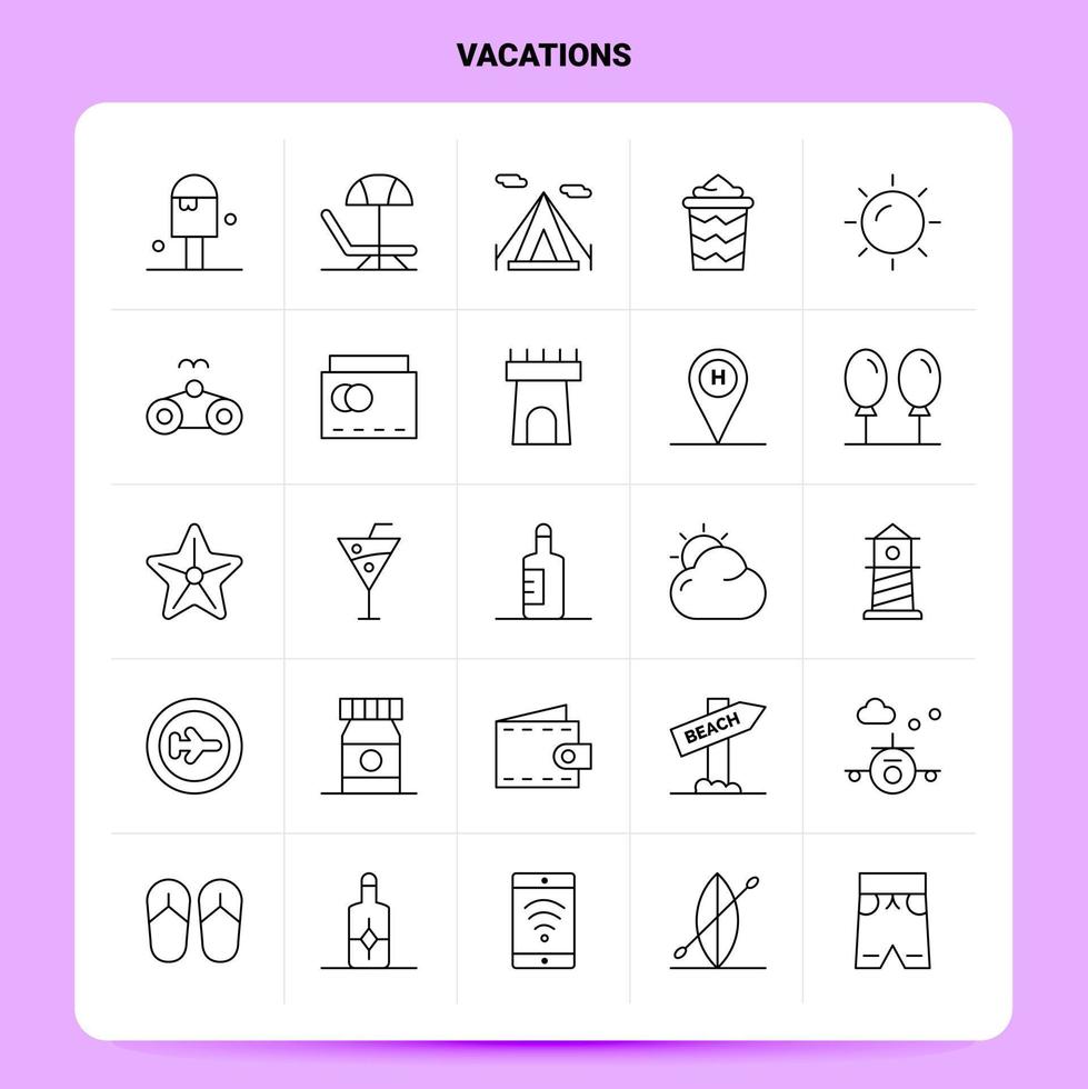 schets 25 vakanties icoon reeks vector lijn stijl ontwerp zwart pictogrammen reeks lineair pictogram pak web en mobiel bedrijf ideeën ontwerp vector illustratie