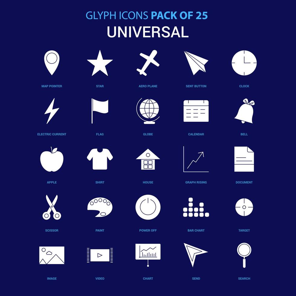 universeel wit icoon over- blauw achtergrond 25 icoon pak vector