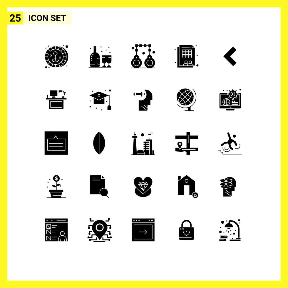 solide glyph pak van 25 universeel symbolen van links pijl advocaat personeel vel bewerkbare vector ontwerp elementen