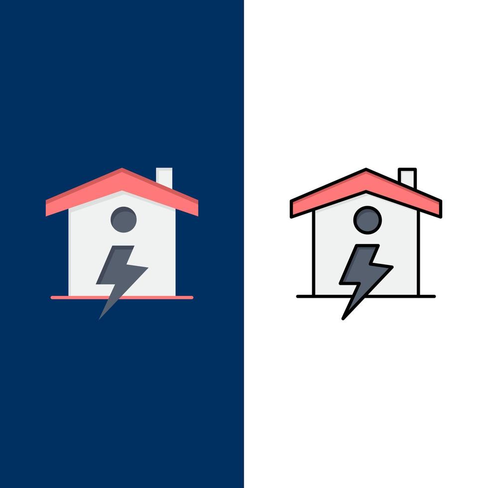 huis huis energie macht pictogrammen vlak en lijn gevulde icoon reeks vector blauw achtergrond