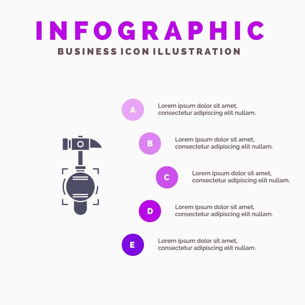 hamer Botsing breken gereedschap solide icoon infographics 5 stappen presentatie achtergrond vector