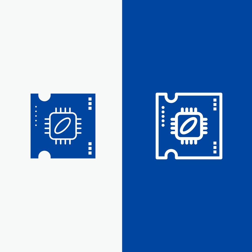 CPU microchip bewerker bewerker spaander lijn en glyph solide icoon blauw banier lijn en glyph solide icoon blauw banier vector