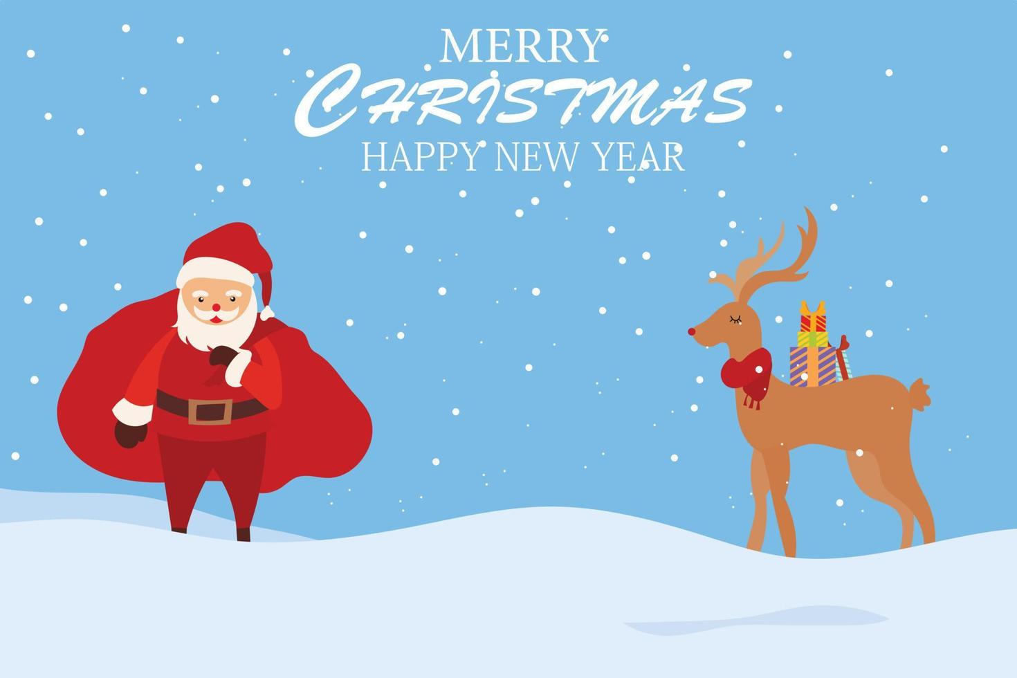 vrolijk Kerstmis en gelukkig nieuw jaar met schattig de kerstman claus en , hert, tekenfilm karakter vector. vector