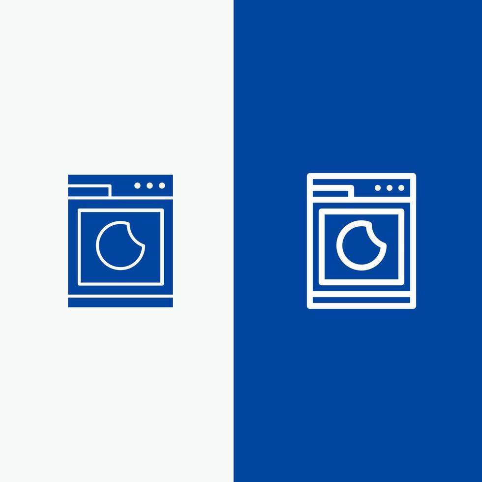 Koken machine wassen schoon lijn en glyph solide icoon blauw banier lijn en glyph solide icoon blauw banier vector