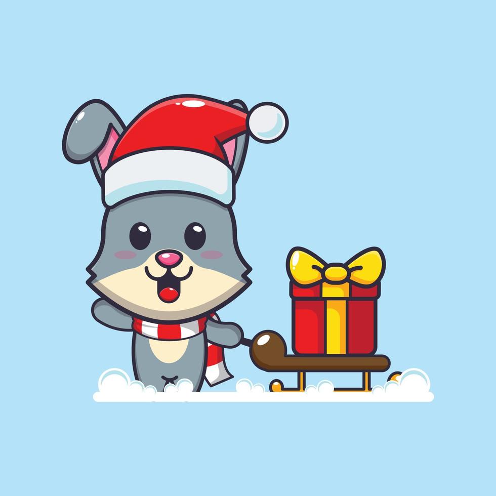 schattig konijn draag- Kerstmis geschenk doos. schattig Kerstmis tekenfilm illustratie. vector