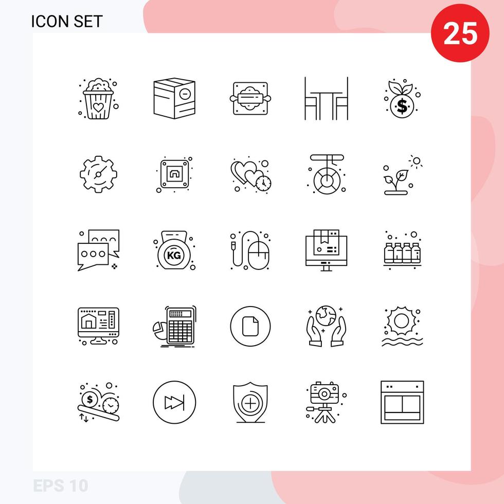 25 universeel lijnen reeks voor web en mobiel toepassingen bedrijf interieur bakkerij meubilair stoel bewerkbare vector ontwerp elementen