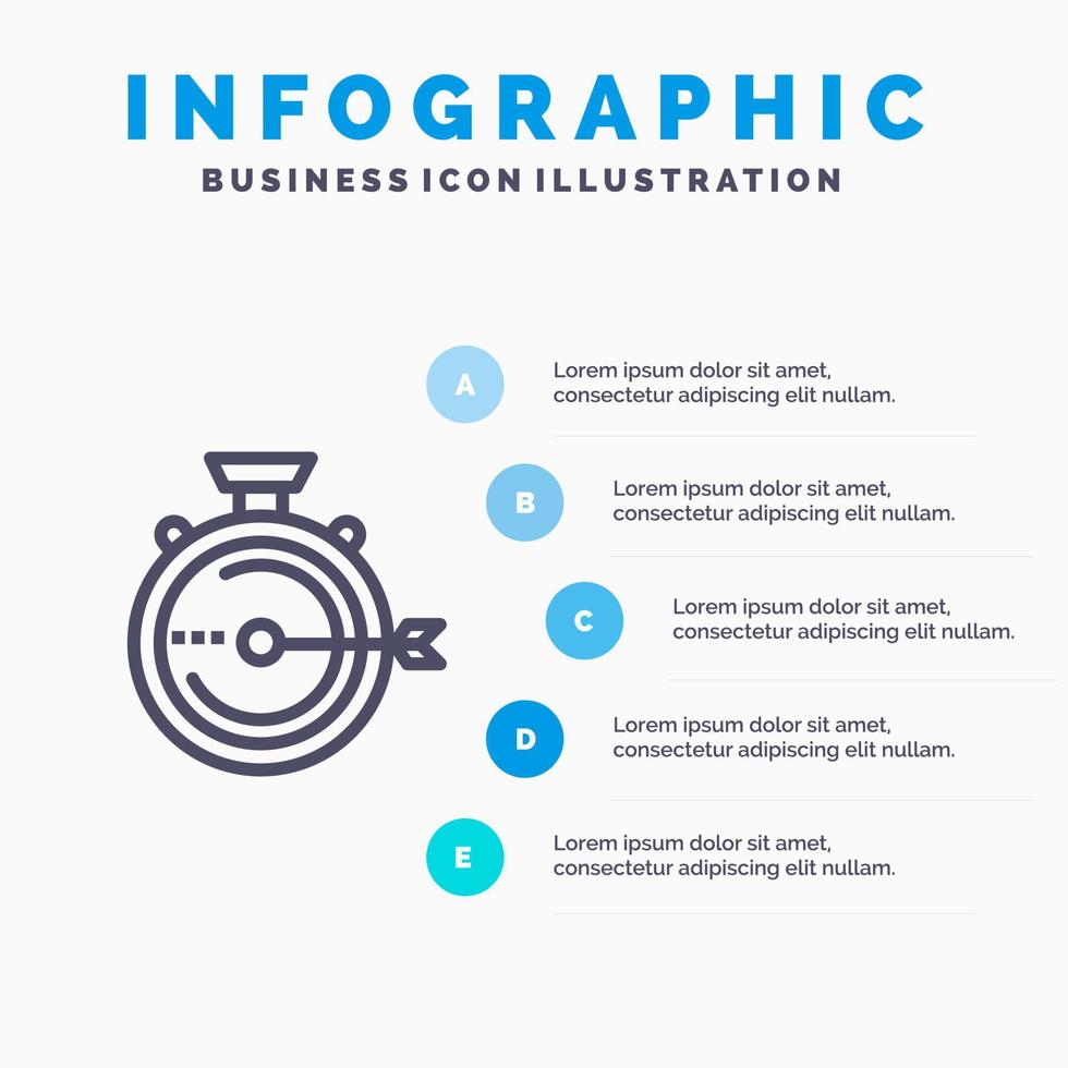 lancering beheer optimalisatie vrijlating stopwatch lijn icoon met 5 stappen presentatie infographics achtergrond vector