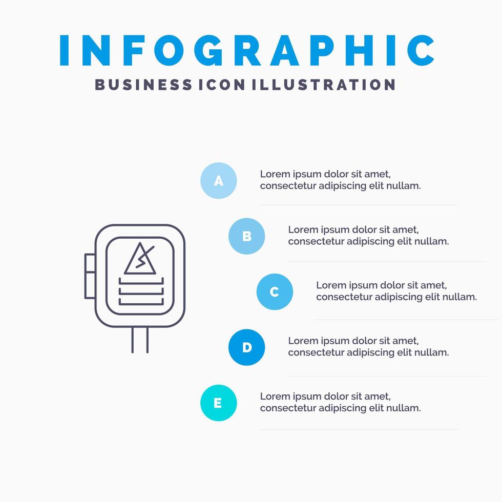 Spanning energie macht transformator lijn icoon met 5 stappen presentatie infographics achtergrond vector