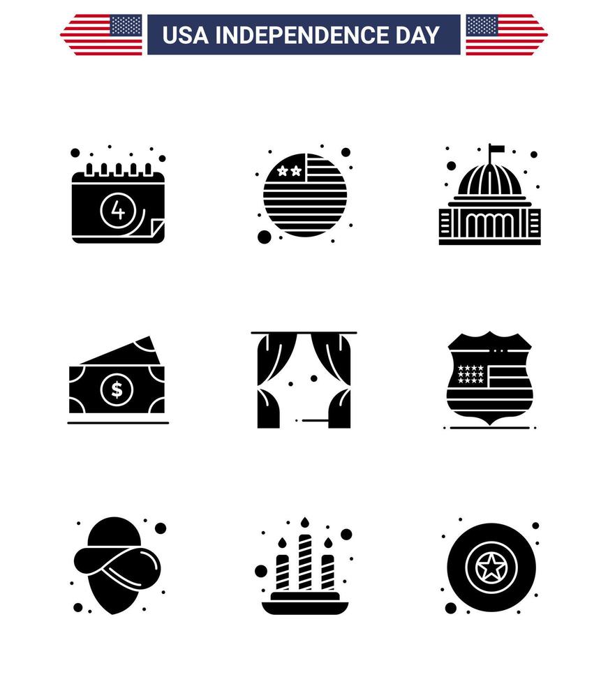pak van 9 creatief Verenigde Staten van Amerika onafhankelijkheid dag verwant solide glyphs van vrije tijd Verenigde Staten van Amerika gebouw Amerikaan dollar bewerkbare Verenigde Staten van Amerika dag vector ontwerp elementen