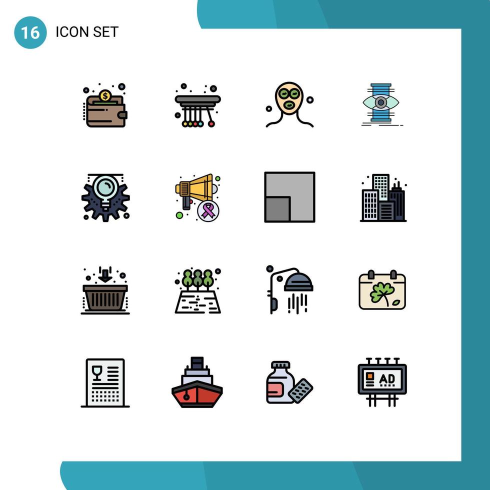 16 universeel vlak kleur gevulde lijnen reeks voor web en mobiel toepassingen idee optimaliseren schoonheid focus oog bewerkbare creatief vector ontwerp elementen