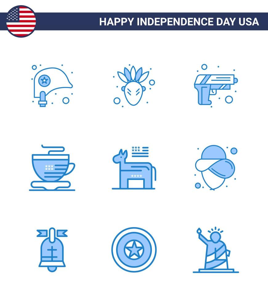 gelukkig onafhankelijkheid dag Verenigde Staten van Amerika pak van 9 creatief blues van symbool Amerikaans veiligheid ezel kop bewerkbare Verenigde Staten van Amerika dag vector ontwerp elementen