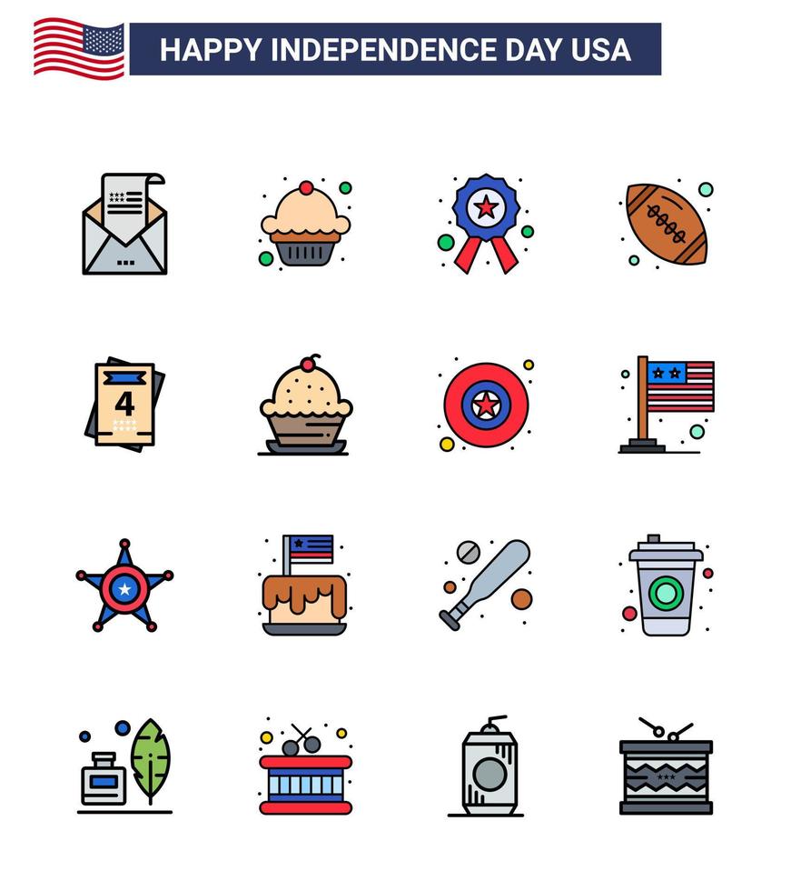 16 vlak gevulde lijn tekens voor Verenigde Staten van Amerika onafhankelijkheid dag liefde Amerikaans bal insigne sport- bal bewerkbare Verenigde Staten van Amerika dag vector ontwerp elementen