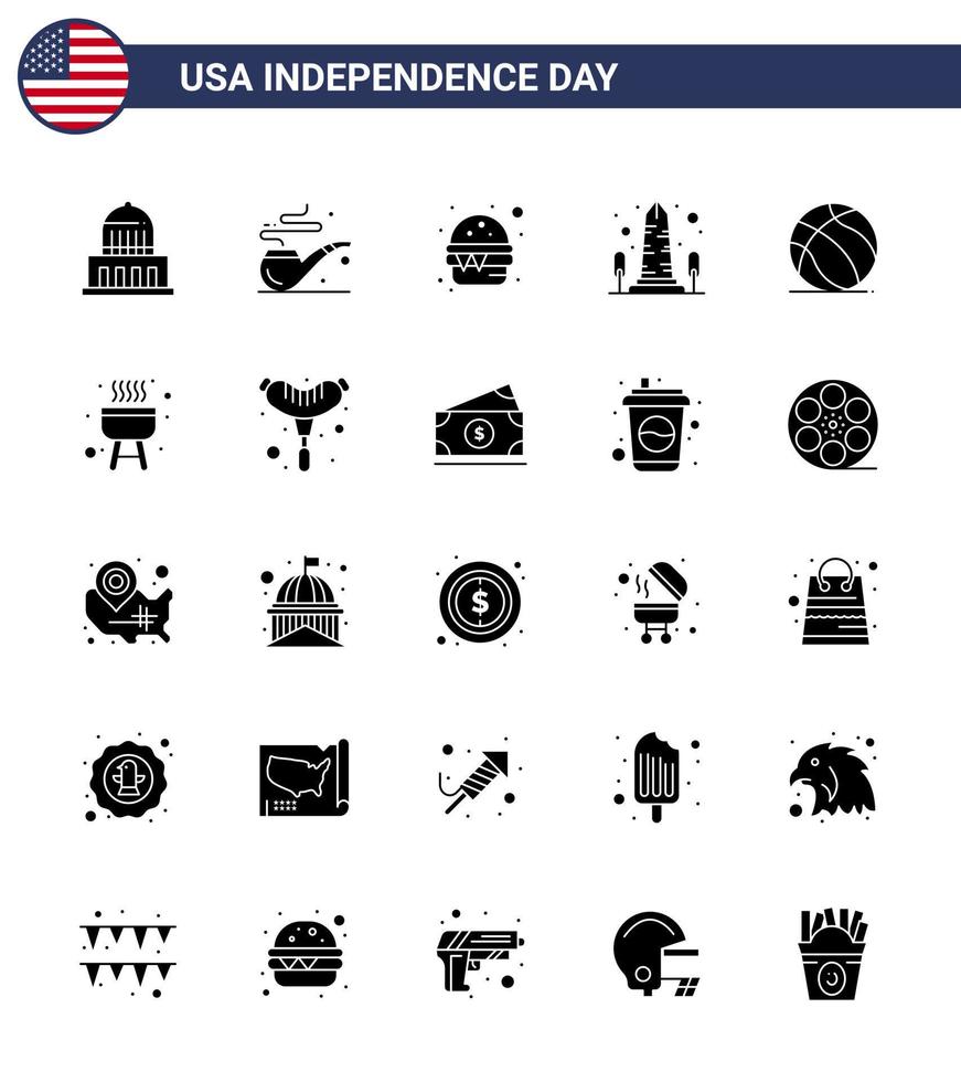 gelukkig onafhankelijkheid dag pak van 25 solide glyph tekens en symbolen voor bal Washington snel Verenigde Staten van Amerika monument bewerkbare Verenigde Staten van Amerika dag vector ontwerp elementen