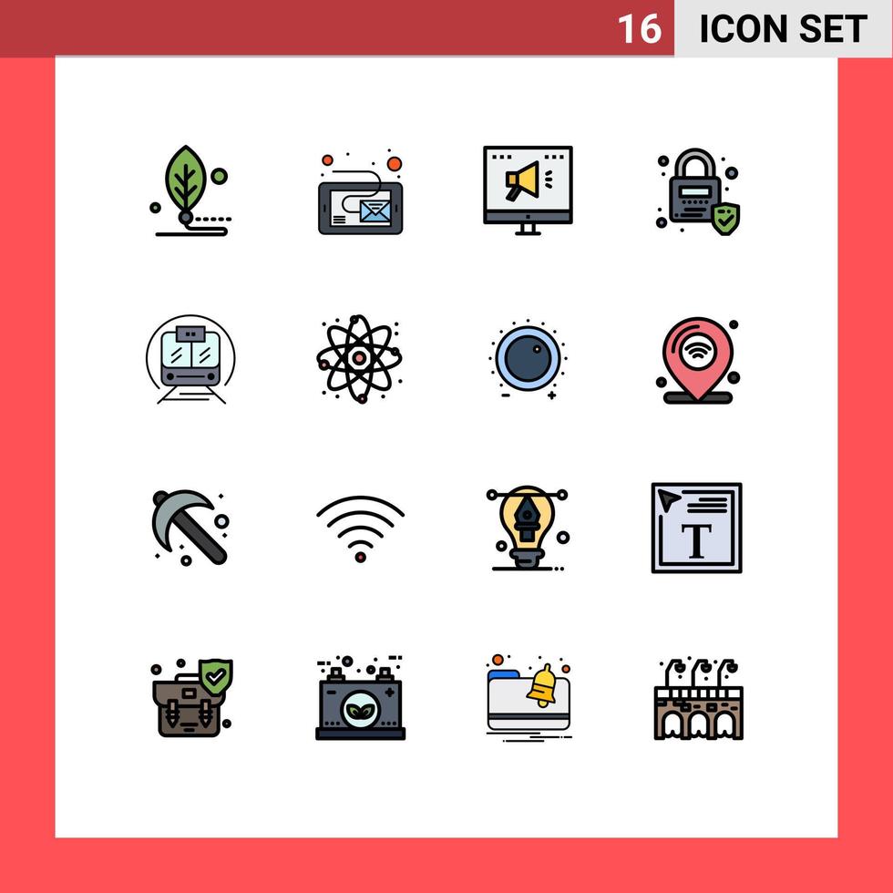 16 universeel vlak kleur gevulde lijnen reeks voor web en mobiel toepassingen vervoer veiligheid tablet op slot online bewerkbare creatief vector ontwerp elementen